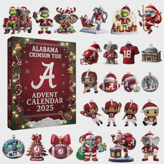 Discover Albm Crimson Tide Advent Calendar 2025, 24 Days of NCAA Football & Script A Ornaments, Roll Tide Alumni Gift Set
