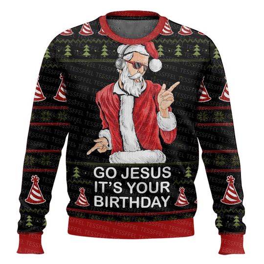 Discover Cosplay Christmas Santa Claus Knitted Ugly Sweater Jesus Anime Vintage Graffiti Long Sleeves 3DPrint Winter Pullover Harajuku 10