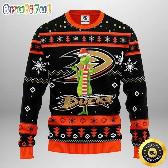 Anaheim Ducks funny character Stolen Hockey Grin Ugly Christmas Sweater