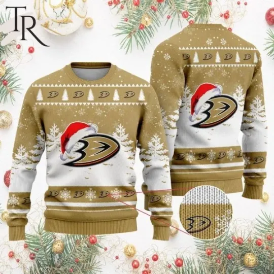 Anaheim Ducks Logo Ice Hockey Grin Ugly Christmas Sweater