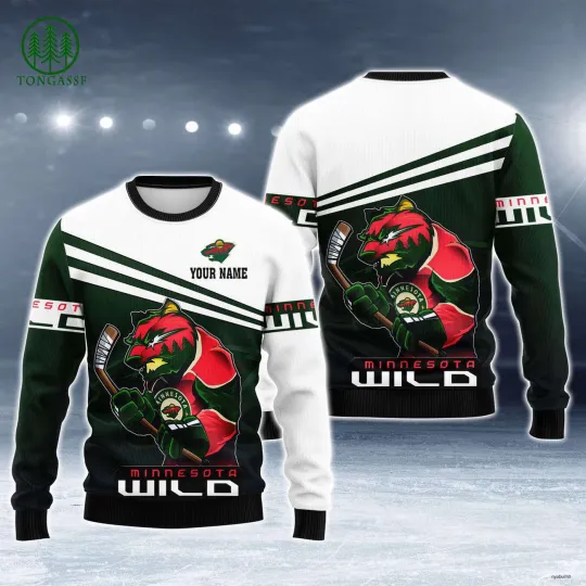 Minnesota Wild Personalized Ugly Christmas Sweater, Hockey Team Christmas Gift