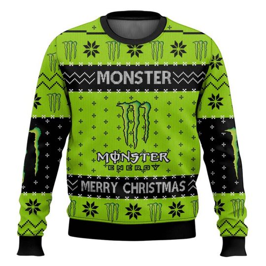 Discover Monster Energy Christmas Ugly Sweater Christmas Green Snow White Warm Close fitting Winter Round Neck Hoodie Sweater Universal