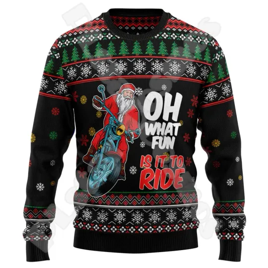 Discover Vintage style ugly long sleeved sweater with Halloween and Santa Claus theme: 3D printed creative autumn and winter pullover