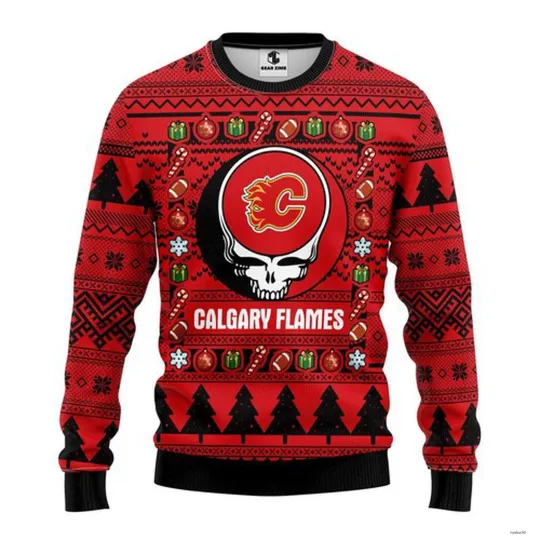 Calgary Flames Grateful Dead Ugly Christmas Sweater Lightweight Christmas Gift
