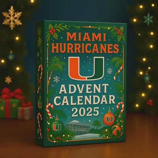 Discover Miami Hurricanes Advent Calendar 2025 | 24 Days of Mascot, U Logo & NCAA Football Ornaments | U Miami Fan Gift Set
