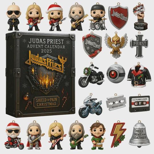 Discover Judas Priest Advent Calendar 2025 | 24 Days of Metal Icon & Shield of Pain Ornaments | Heavy Metal Fan Collector Gift Set
