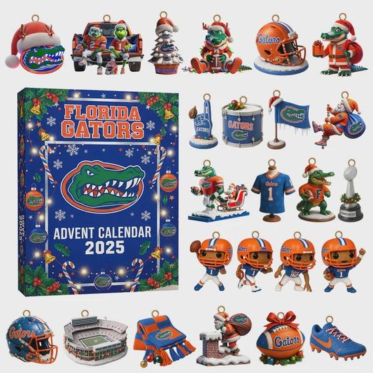 Florida Gators Advent Calendar 2025, 24 Days of Albert, Alberta & NCAA Football Ornaments, Gators Fan Collector Gift Set