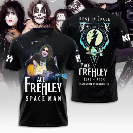 Discover Ace Frehley 1951-2025 Space Man Thank You T-shirt 3D Apparel
