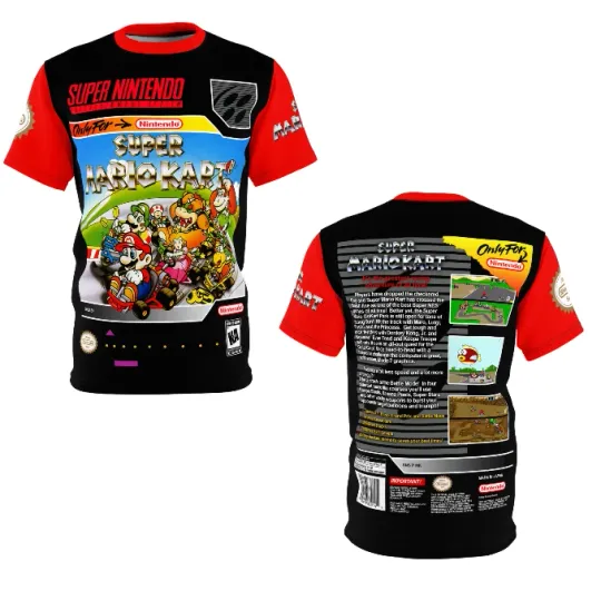 Super Mario Kart  Retro Super Nintendo Video Game Cover 3D T-Shirt