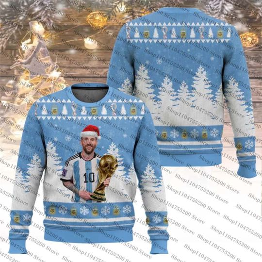Discover Messi Ugly Christmas Holiday Xmas Santa Sweater Men Women Pullover Hot Sale Round Neck Long Sleeve Top 2026 Sweatshirt