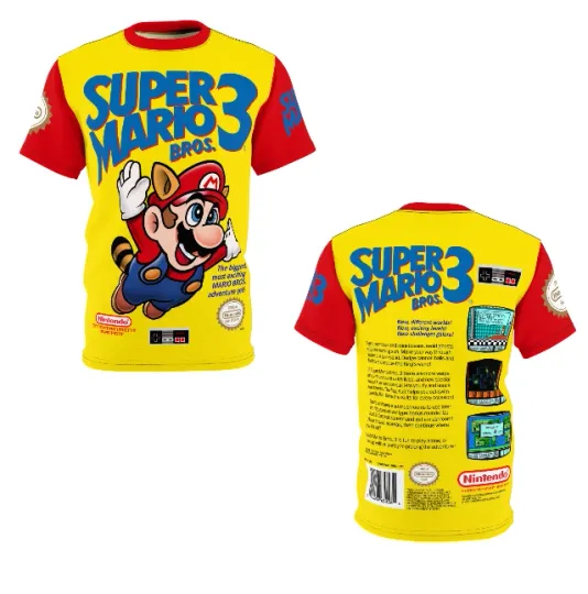 Super Mario Bros. 3 Vintage Nintendo Video Game Cover 3D T-Shirt