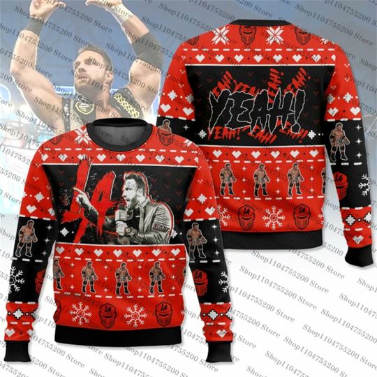 Discover LA Knight Wrestling Red Mask Ugly Christmas Sweater Christmas Tree Sweatshirt Christmas Costumes Pullover Family Gifts Sports
