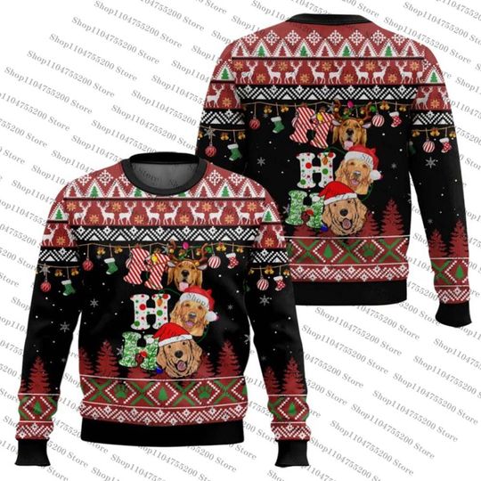 Red Dog Lover Golden Retriever Ho Ho Ho Holiday Sweater Merry Xmas Ugly Christmas Sweater Unisex Sweatshirt Pullover Jumper 2026