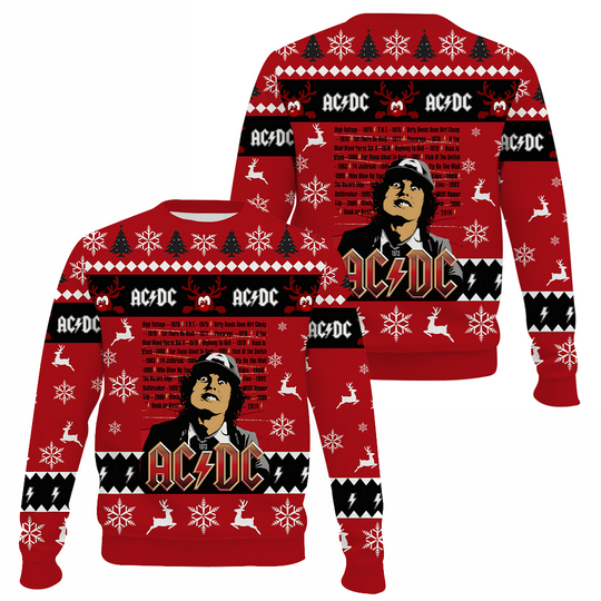 Discover Christmas new ugly sweater,AC DC BAND Popular Rock Christmas snowflakes fashion funny festival creative Cartoon men's Clothes