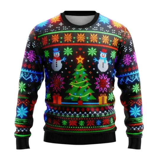 Discover Neon Snowman Graphic Sweatshirts 2025 Merry Christmas 3D Printed Ugly Sweater For Women Clothing Snowflake Gifts Boy Tracksuit