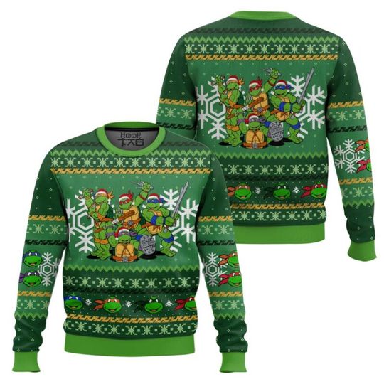 Christmas ugly sweater, Fantasy anime TMNT Christmas tree snowflakes funny festival cute creative Cartoon Warmth men's Clothes