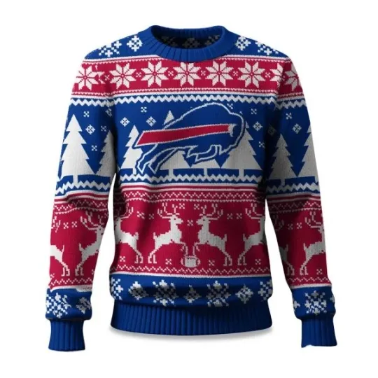 Discover 2025 Christmas Bills Reindeer Football Ugly Sweater