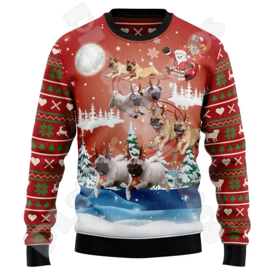Vintage style ugly long sleeved sweater with Halloween and Santa Claus theme: 3D printed creative autumn and winter pullover