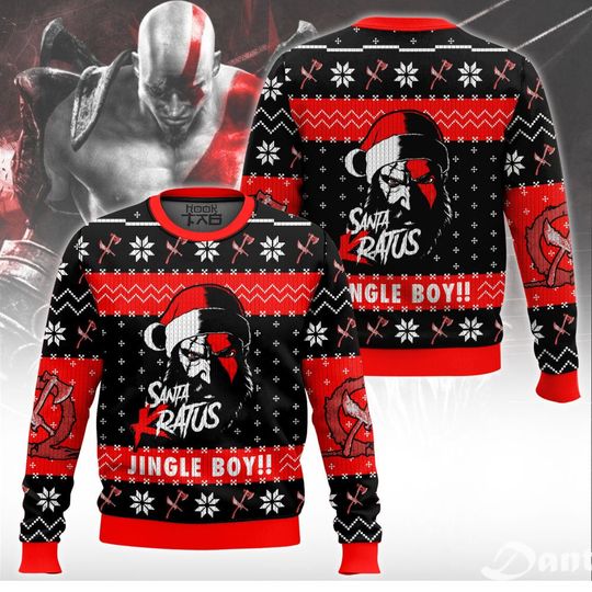Santa Kratus Jingle Boy God Of War Ugly Christmas Sweater Funny Holiday Party Pullover Plus Size Sweaters for Men Xams Gift 2026