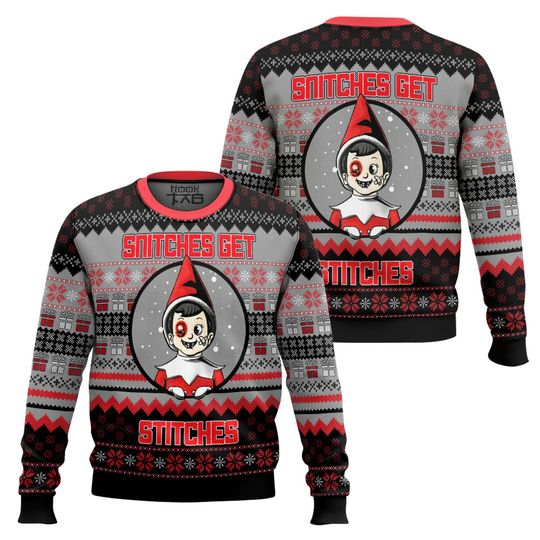 Discover Snitches Get Stitches Elf On The Shelf Ugly Christmas Sweater Funny Holiday Party Pullover Sweater for Men Women Xmas Gift 2026