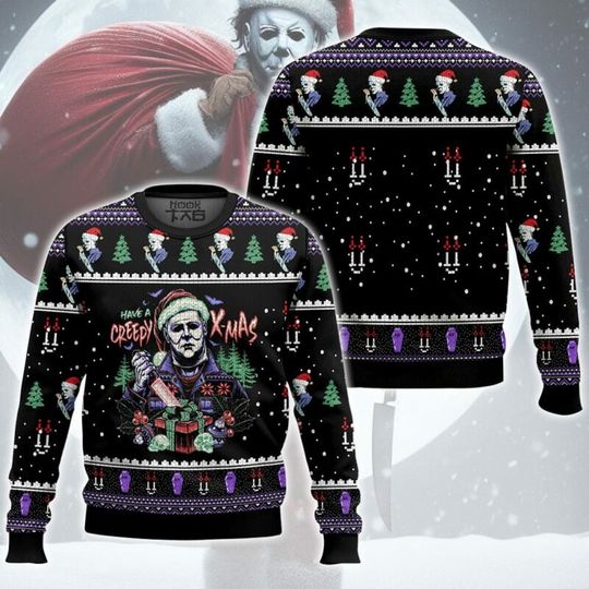 Michael Myers Christmas Ugly Christmas Sweater for Men Winter Warm Cozy Holiday Party Funny Christmas Pullover Family Xmas Gift