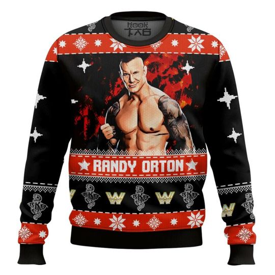 Randy Orton 2025 Winter New Christmas Ugly Sweater Black and Red Fashionable Christmas Elements Street Trend