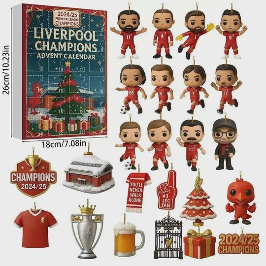 Liverpool Advent Calendar 2025, Christmas Countdown Advent Calendar Gift Box With 24 Acrylic Ornaments