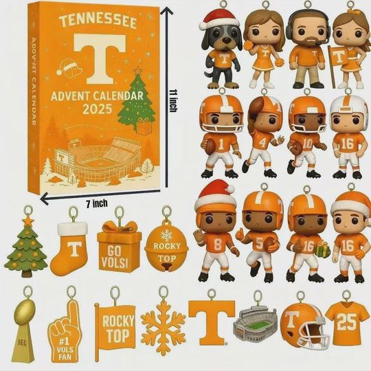 Discover Tennessee Volunteers Advent Calendar 2025, Christmas Countdown Advent Calendar Gift Box With 24 Acrylic Ornaments