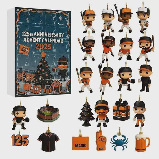 Baltimore Orioles 125th Anniversary Advent Calendar, Christmas Countdown Advent Calendar Gift Box With 24 Acrylic Ornaments