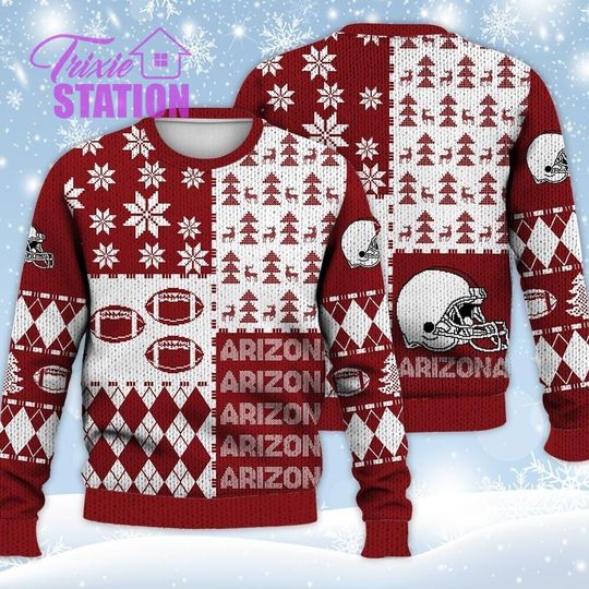 Discover Arizonna Ugly Sweater Christmas, Retro Football American Sweatshirt Pattern 3D Hoodie, Shirt Xmas Full Print
