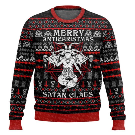 Discover Cosplay Christmas Santa Claus Knitted Ugly Sweater Jesus Anime Vintage Graffiti Long Sleeves 3DPrint Winter Pullover Harajuku R