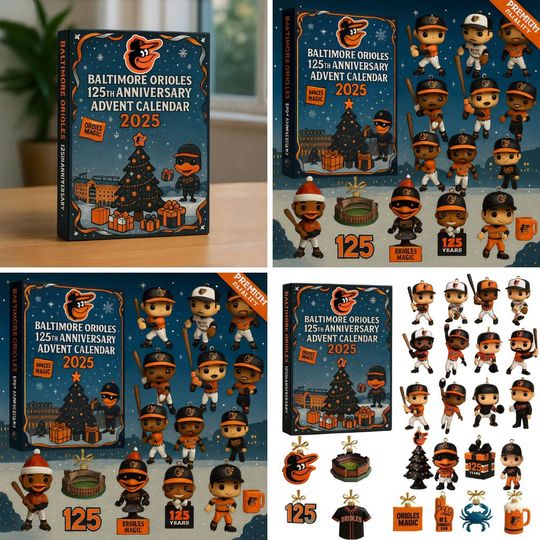 Discover Baltimore Orioles 125th Anniversary Advent Calendar 2025 | 24 Day MLB Ornament Set | Orioles Magic Collector Gift