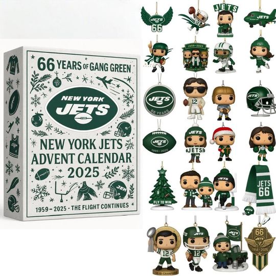 Discover New York Jets Advent Calendar 2025 | 24 Days of Gang Green & Icon Ornaments | Flight Continues Fan Collector Gift Set
