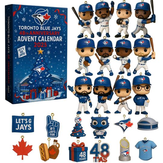 Discover Toronto Blue Jays 48th Anniversary Advent Calendar 2025 | 24 Day MLB Ornament Set | Let's Go Jays Fan Collector Gift Set