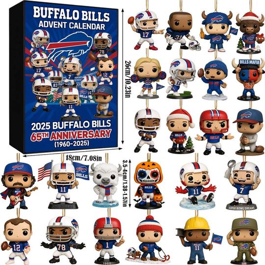 Buffalo Bills 65th Anniversary Advent Calendar 2025, 24 Day football Ornament Set, Bills Mafia Collector Gift for Fans