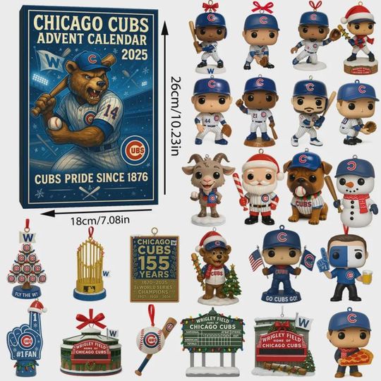 Chicago Cubs Advent Calendar 2025, 24 Day Cubs Pride & Wrigley Field Ornaments, Fly The W Collector Gift Set