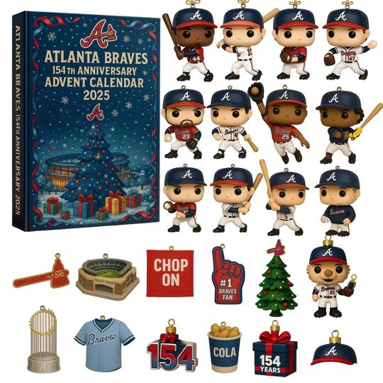 Discover Atlanta Braves 154th Anniversary Advent Calendar 2025 | 24 Day MLB Ornament Set | Chop On Fan Collector Gift for Braves Fans