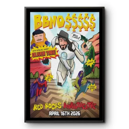 BBNO$ Red Rocks 2026 Poster – Oliver Tree Comic Pop Art Concert Wall Decor Print