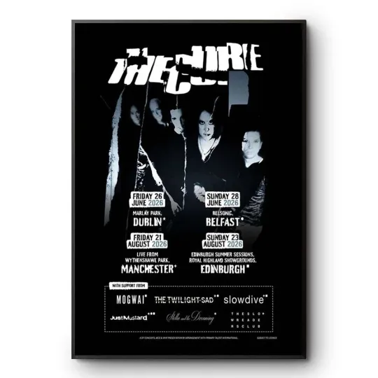 Discover The Cure 2026 Tour Poster – Dublin, Belfast, Manchester, Edinburgh Concert