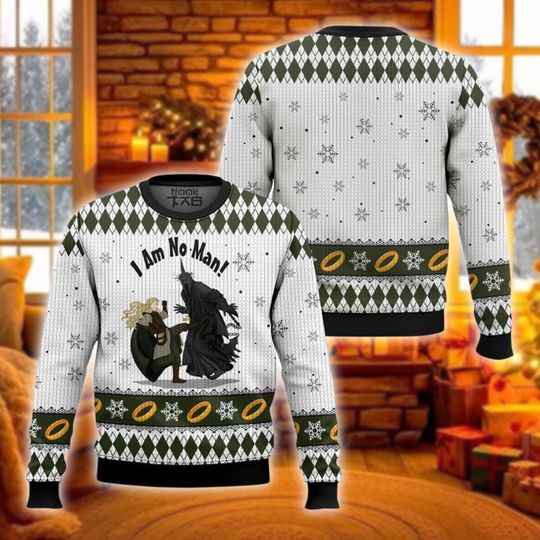 Discover I Am No Man Ugly Christmas Sweater, Female Warrior Movie Quote Xmas Sweatshirt, Fantasy Holiday Battle Crewneck Gift