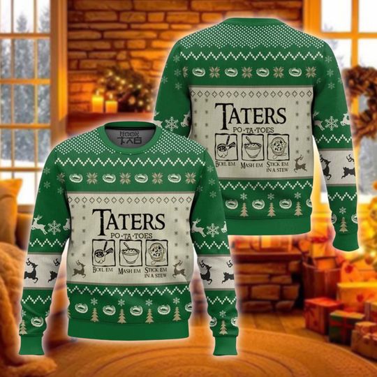 Discover Funny Taters Potatoes Quote Ugly Christmas Sweater, Boil Em Mash Em Holiday Sweatshirt, Cooking Foodie Xmas Crewneck Gift