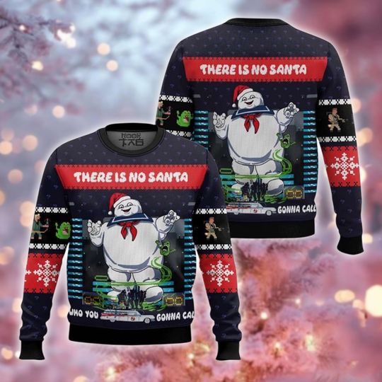 There Is No Santa Ugly Christmas Sweater, Funny Marshmallow Man Holiday Sweatshirt, Parody Movie Xmas Crewneck, Retro Pop Culture Gift