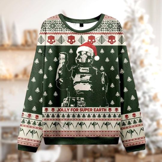 Discover Funny Helldivers Xmas Sweater, Super Earth Sci-Fi Jumper, Geeky Holiday Sweatshirt, Unique Christmas Gift for Him or Her