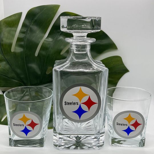 Discover Personalized Steeler Whiskey Gift/ Steeler Decanter/Football Gifts/ Whiskey Decanter/Rock Glasses/ Men Gift Ideas
