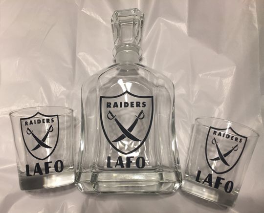 Discover Raiders Inspired Whiskey Gift/Raiders Fan/Raiders Gift for Him/ Whiskey Lover Gift/Whiskey Decanter Gift Set