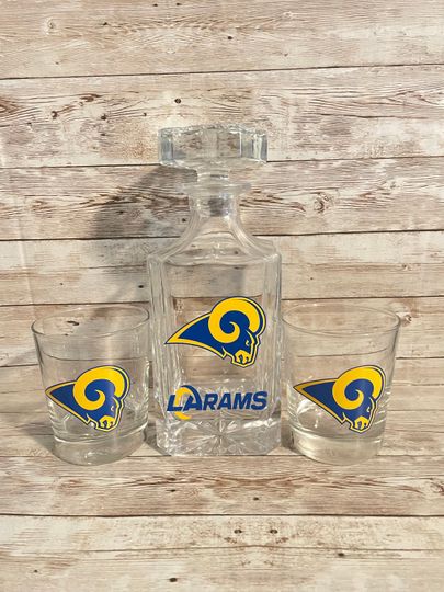 Discover Personalized LA RAMS Whiskey Gift/ RAMS Decanter/Football Gifts/ Whiskey Decanter/Rock Glasses/ Men Gift Ideas