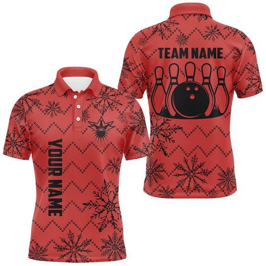 Discover Custom Christmas Bowling Polo: Red Snowflake Team Jersey