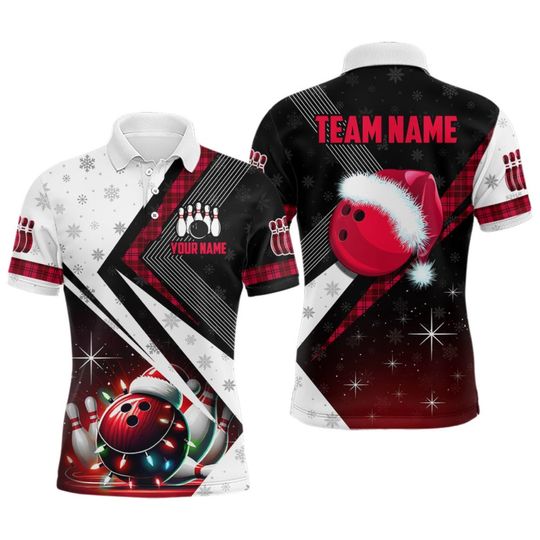 Discover Personalized Christmas Bowling Polo: Santa Hat, Snowflake Design