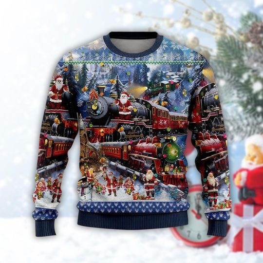 Discover Santa Train Ugly Christmas Sweater, Polar Express Style Xmas Sweatshirt, Holiday Gift for Train Lover, Crewneck Outfit