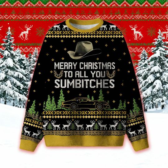 Merry Christmas To All You Sumbitches Ugly Sweater, Retro Trucker Holiday Jumper, Funny 80s Movie-Inspired Xmas Gift